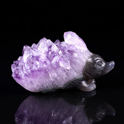 Nicedony 3.8"Amethyst Druse Agate Hand Carved Hedgehog Sculpture - View 3