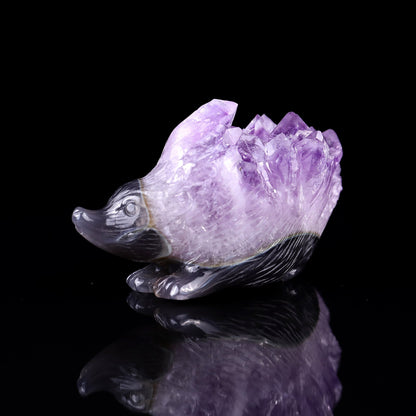 Nicedony 3.8"Amethyst Druse Agate Hand Carved Hedgehog Sculpture - View 7