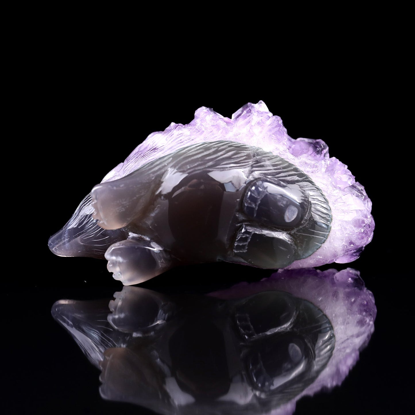 Nicedony 3.8"Amethyst Druse Agate Hand Carved Hedgehog Sculpture - View 6