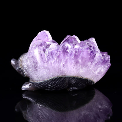 Nicedony 3.8"Amethyst Druse Agate Hand Carved Hedgehog Sculpture - View 4