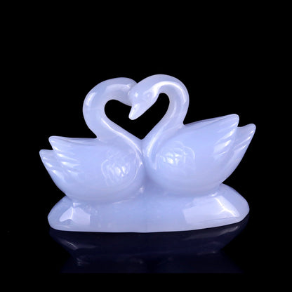 Nicedony 3.8" Blue Chalcedony Hand Carved Crystal Swans Sculpture - View 2