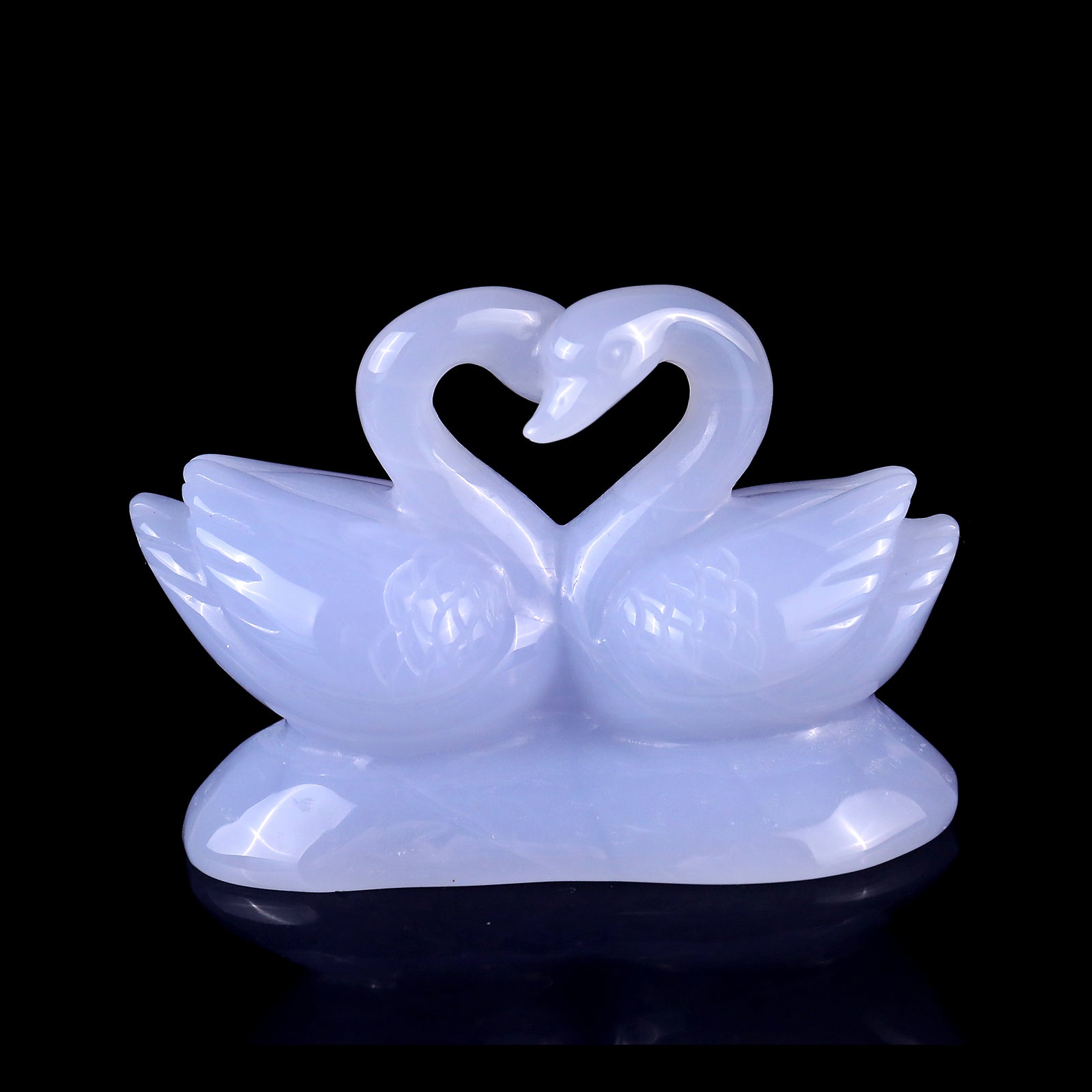 Nicedony 3.8" Blue Chalcedony Hand Carved Crystal Swans Sculpture - View 5