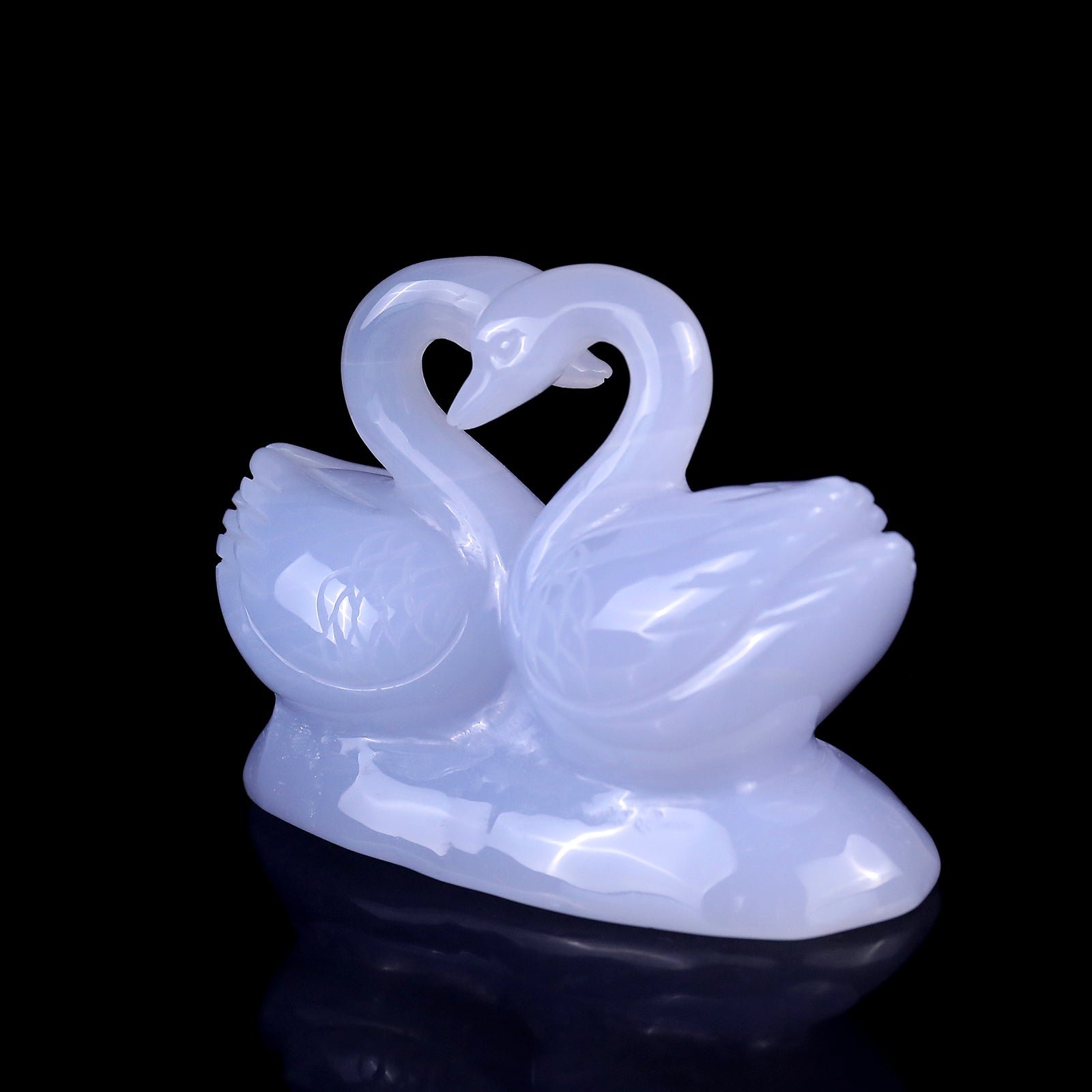 Nicedony 3.8" Blue Chalcedony Hand Carved Crystal Swans Sculpture - View 7