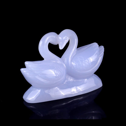 Nicedony 3.8" Blue Chalcedony Hand Carved Crystal Swans Sculpture