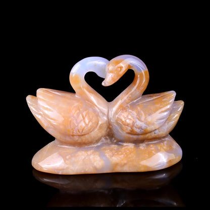 Nicedony 3.8" Chalcedony Hand Carved Crystal Swans Sculpture - View 14