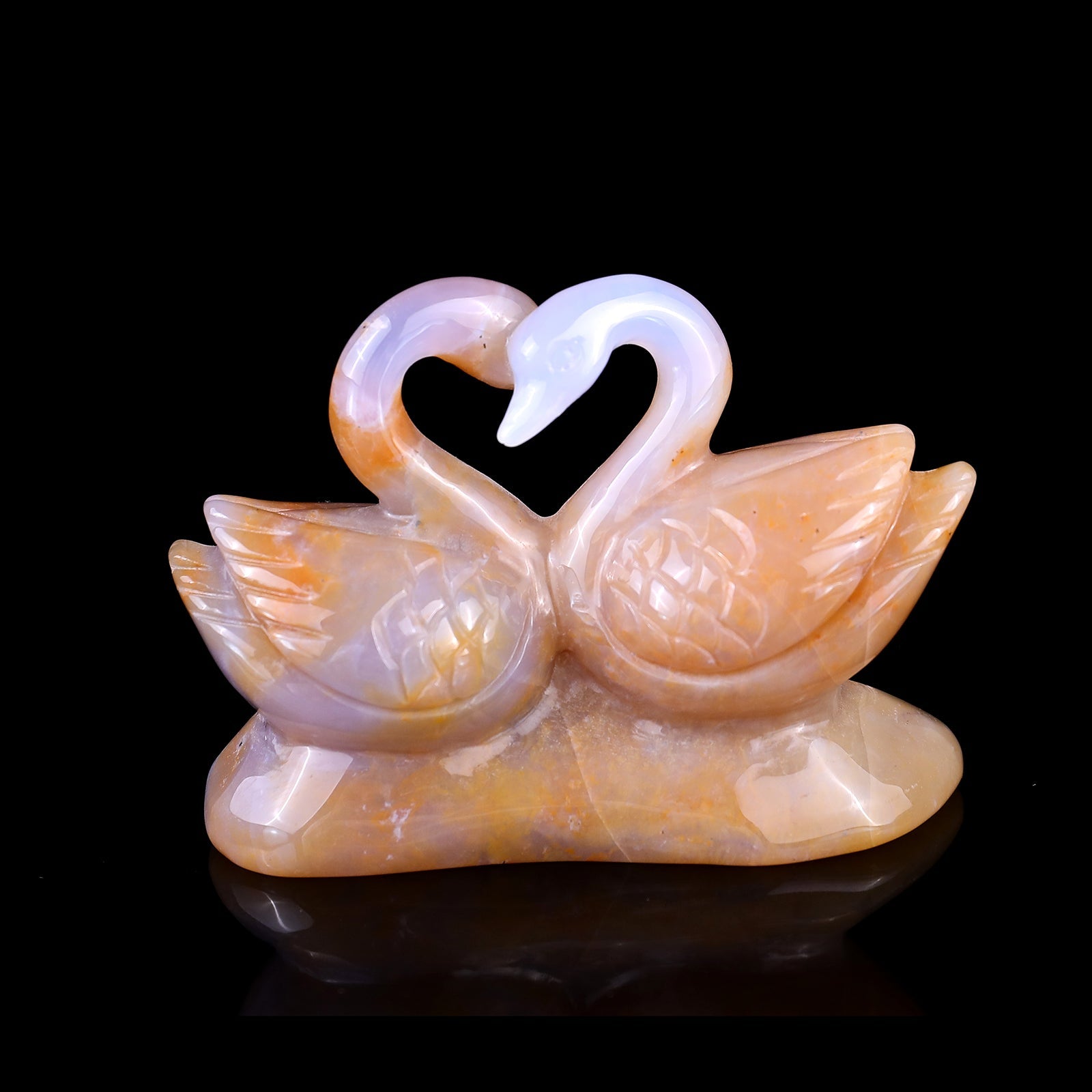Nicedony 3.8" Chalcedony Hand Carved Crystal Swans Sculpture - View 11