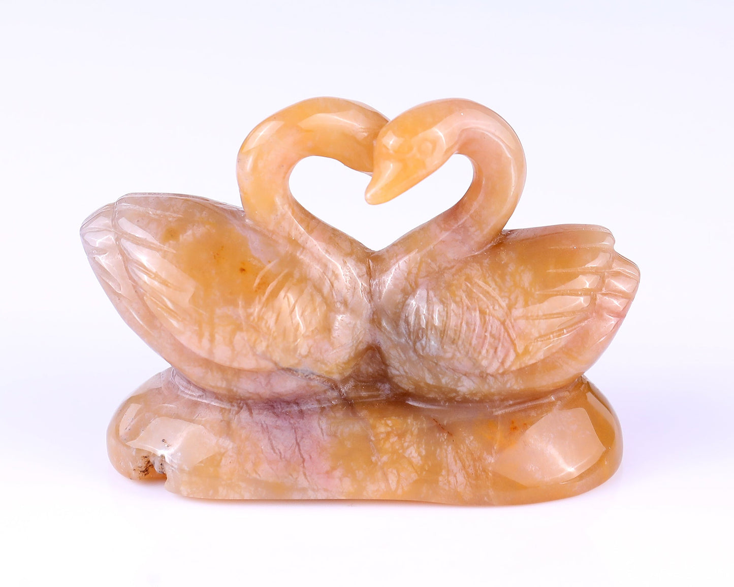 Nicedony 3.8" Chalcedony Hand Carved Crystal Swans Sculpture - View 4
