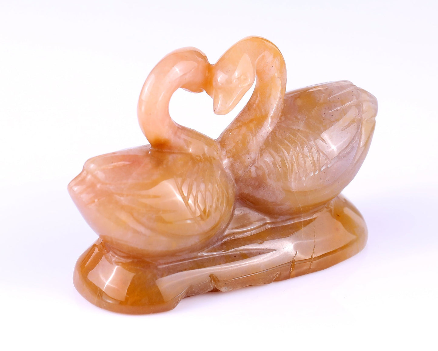 Nicedony 3.8" Chalcedony Hand Carved Crystal Swans Sculpture - #2100116