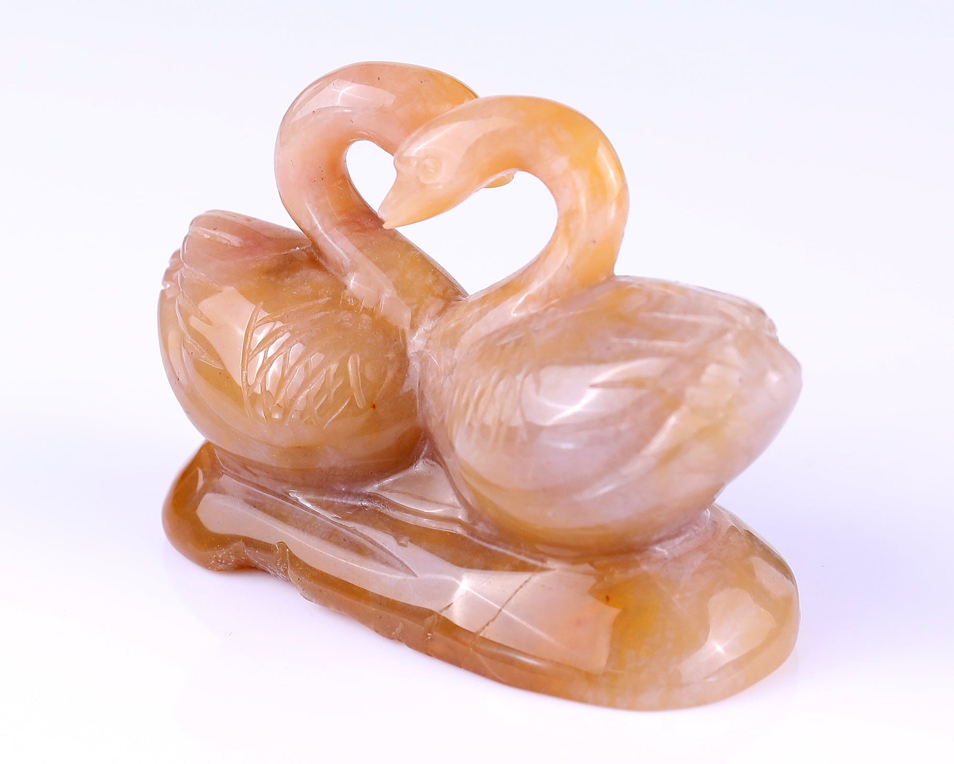 Nicedony 3.8" Chalcedony Hand Carved Crystal Swans Sculpture - View 6