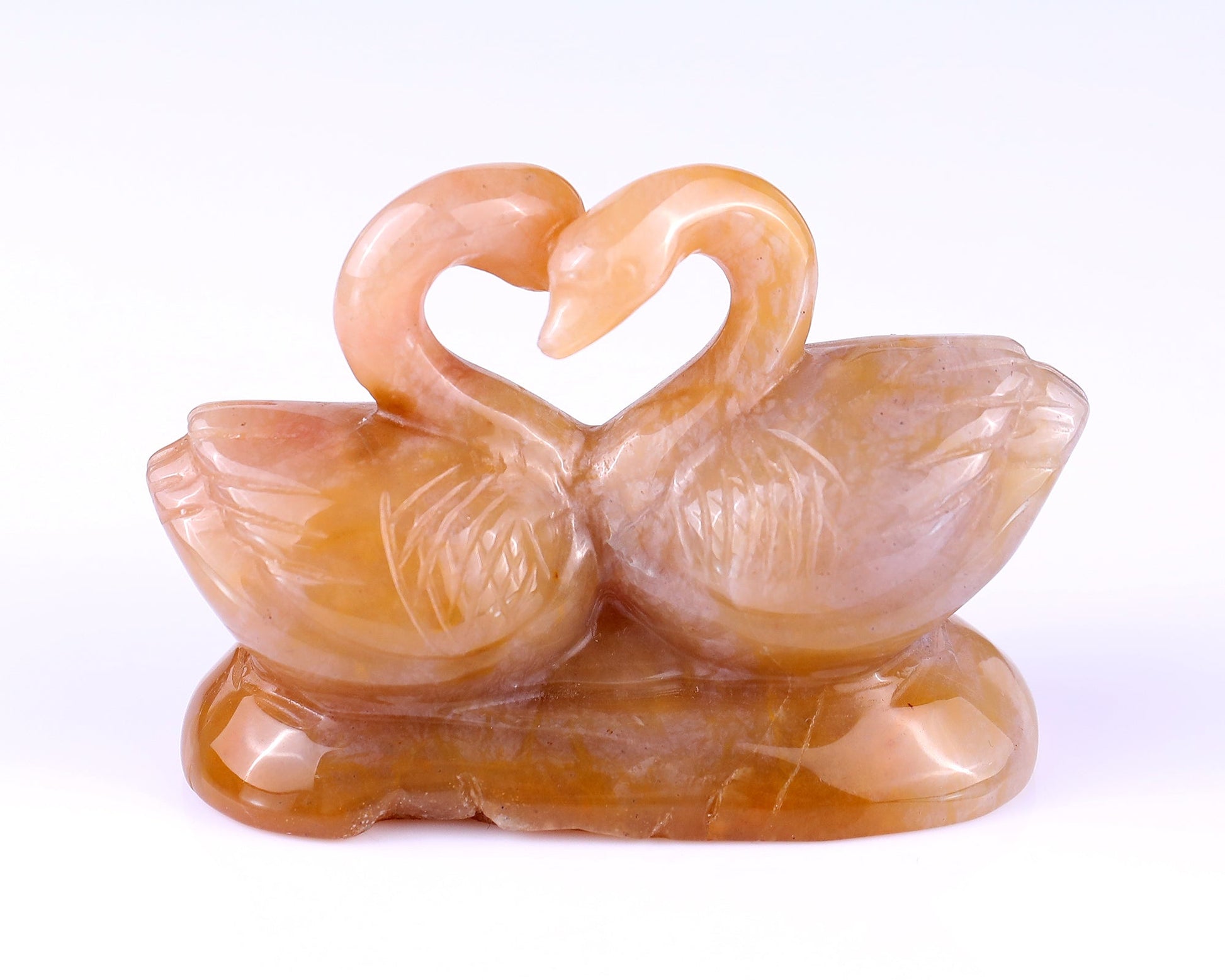 Nicedony 3.8" Chalcedony Hand Carved Crystal Swans Sculpture - #4100088