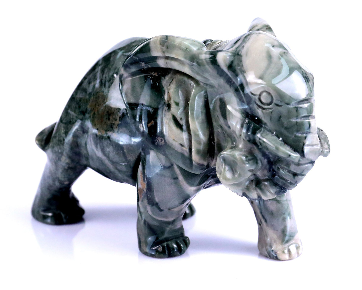 Nicedony 3.8" Jiulong Jade Hand Carved Crystal Elephant Sculpture