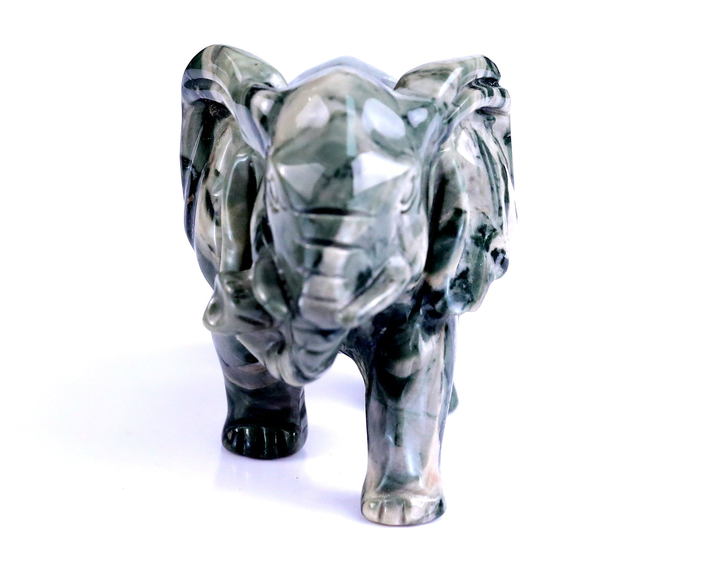 Nicedony 3.8" Jiulong Jade Hand Carved Crystal Elephant Sculpture - View 2
