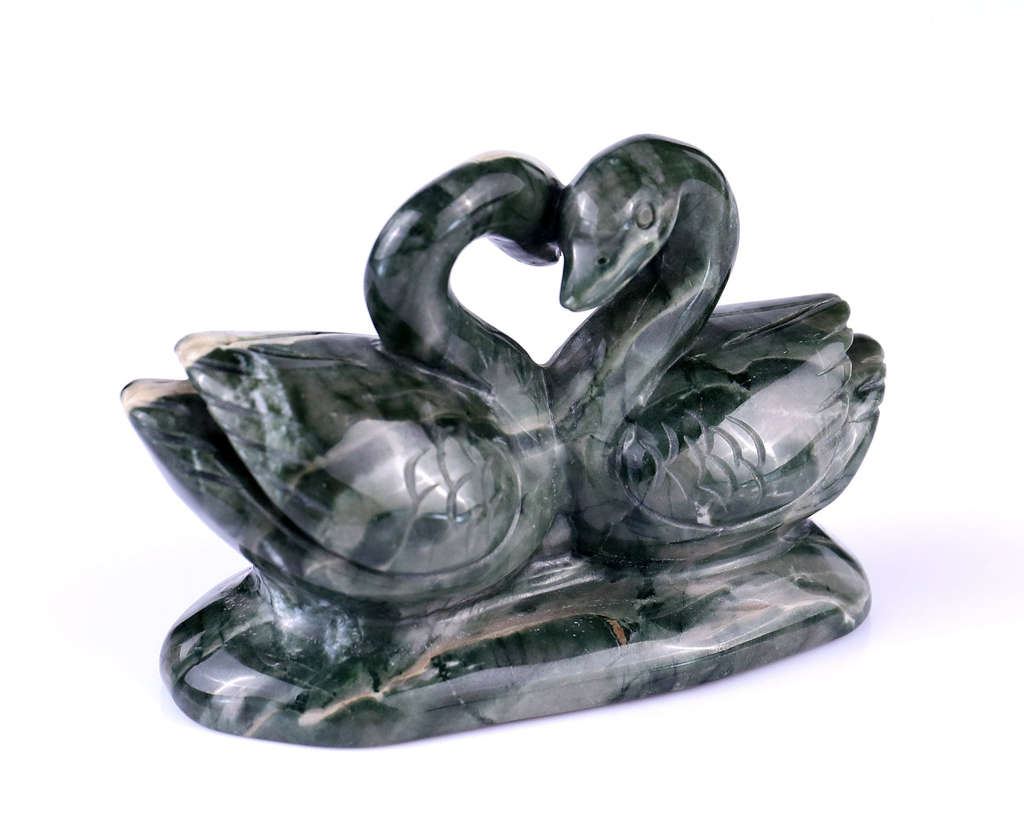 Nicedony 3.8" Jiulong Jade Hand Carved Crystal Swans Sculpture - View 9