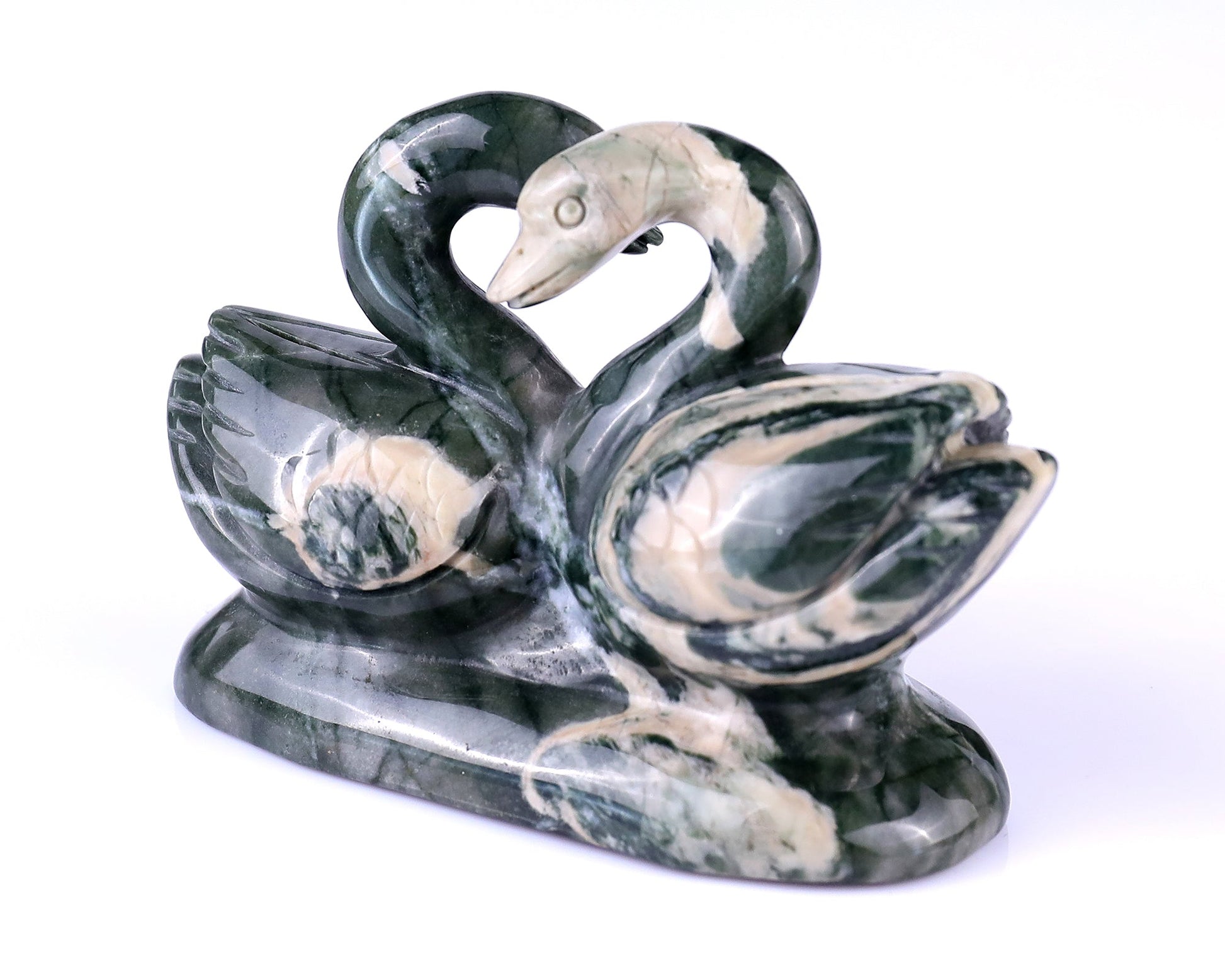 Nicedony 3.8" Jiulong Jade Hand Carved Crystal Swans Sculpture - View 8