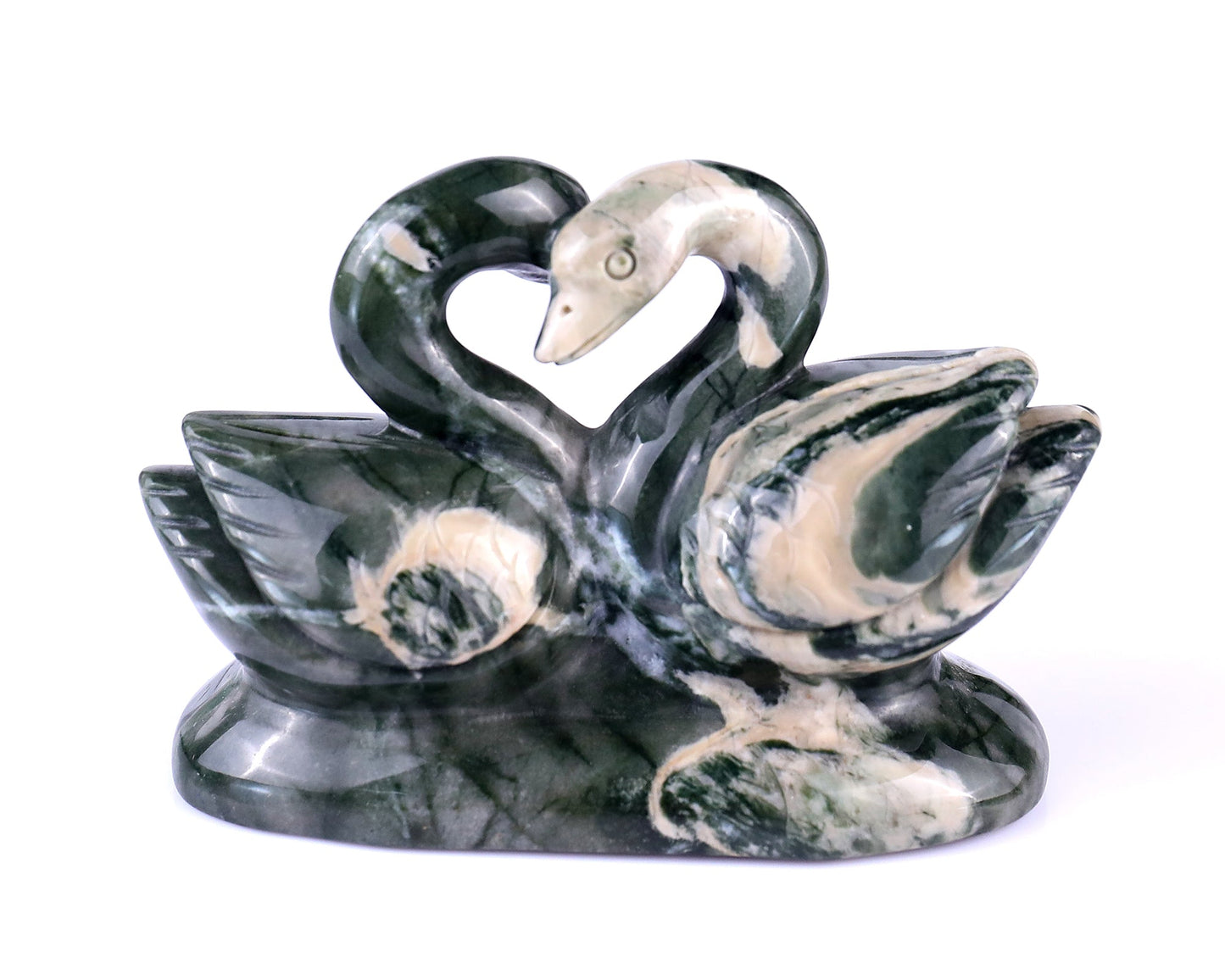 Nicedony 3.8" Jiulong Jade Hand Carved Crystal Swans Sculpture