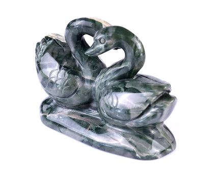 Nicedony 3.8" Jiulong Jade Hand Carved Crystal Swans Sculpture - View 5