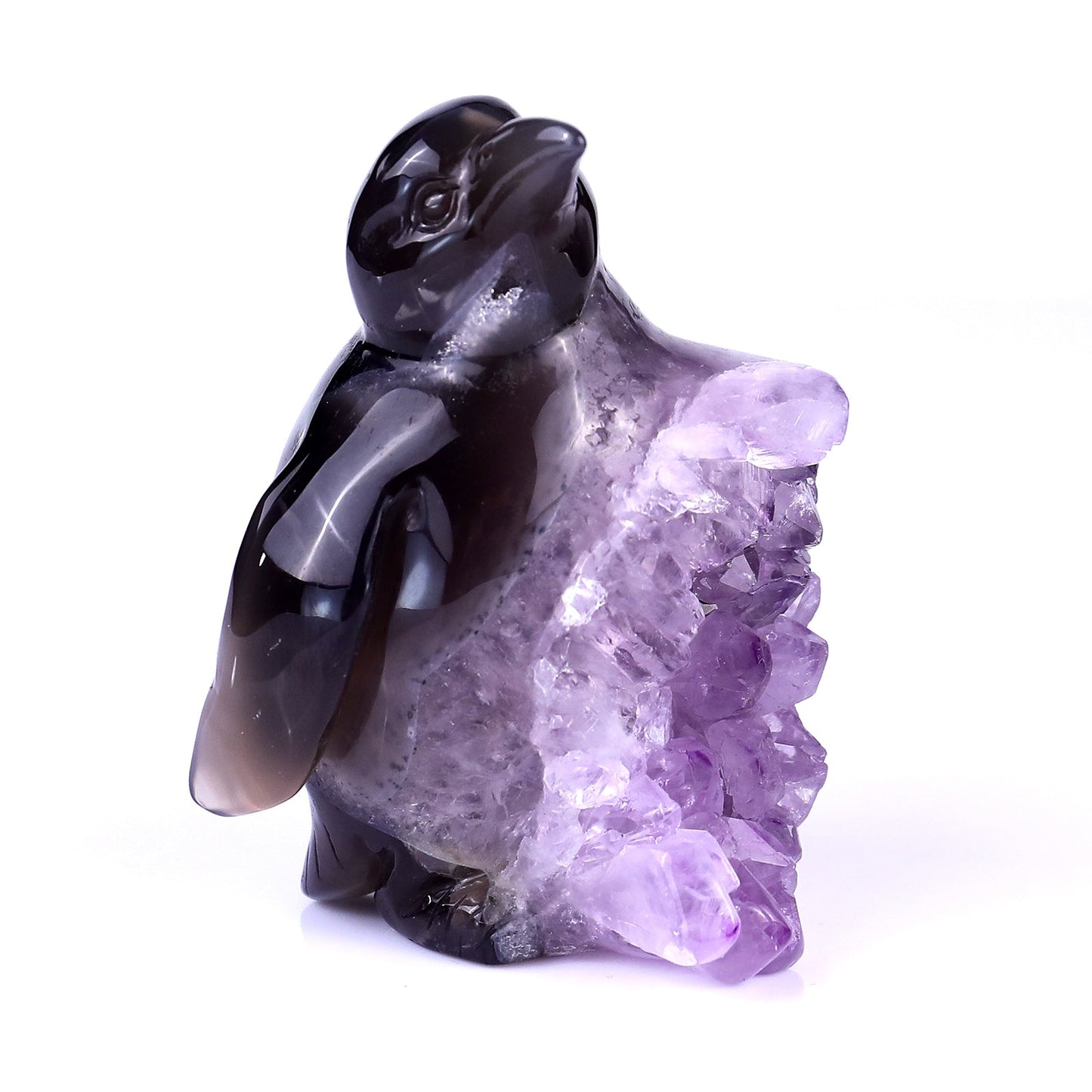 Nicedony 3.9" Amethyst Druse Agate Hand Carved Penguin Sculpture