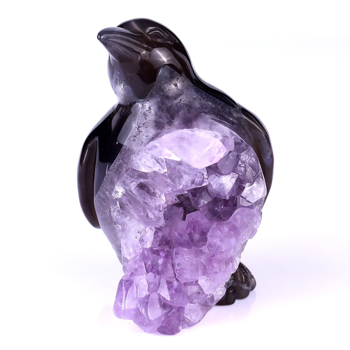 Nicedony 3.9" Amethyst Druse Agate Hand Carved Penguin Sculpture - View 2
