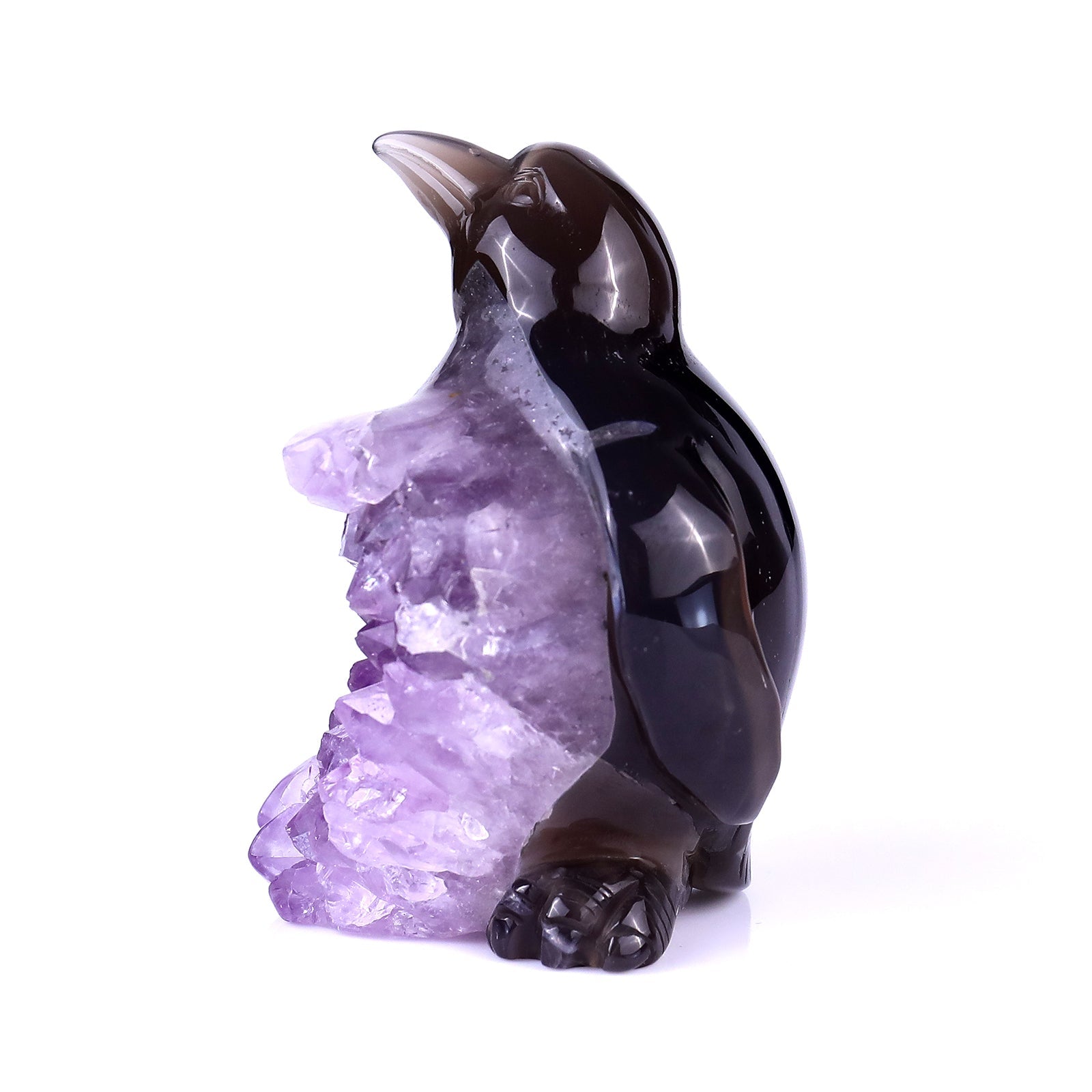Nicedony 3.9" Amethyst Druse Agate Hand Carved Penguin Sculpture - View 4