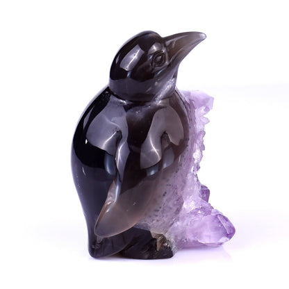 Nicedony 3.9" Amethyst Druse Agate Hand Carved Penguin Sculpture - View 3