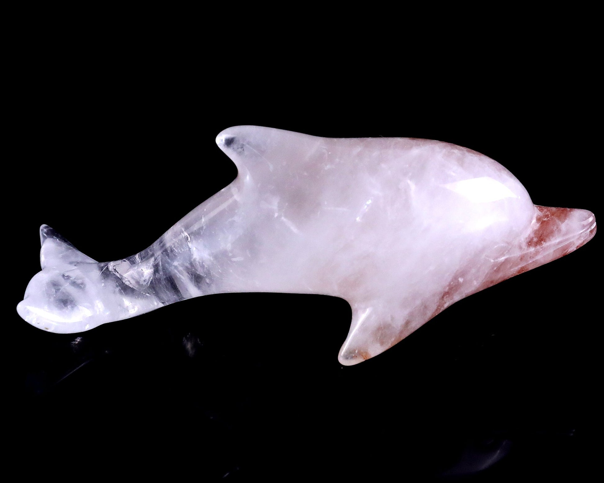 Nicedony 3.9" Angolan Quartz Rock Hand Carved Dolphin Sculpture