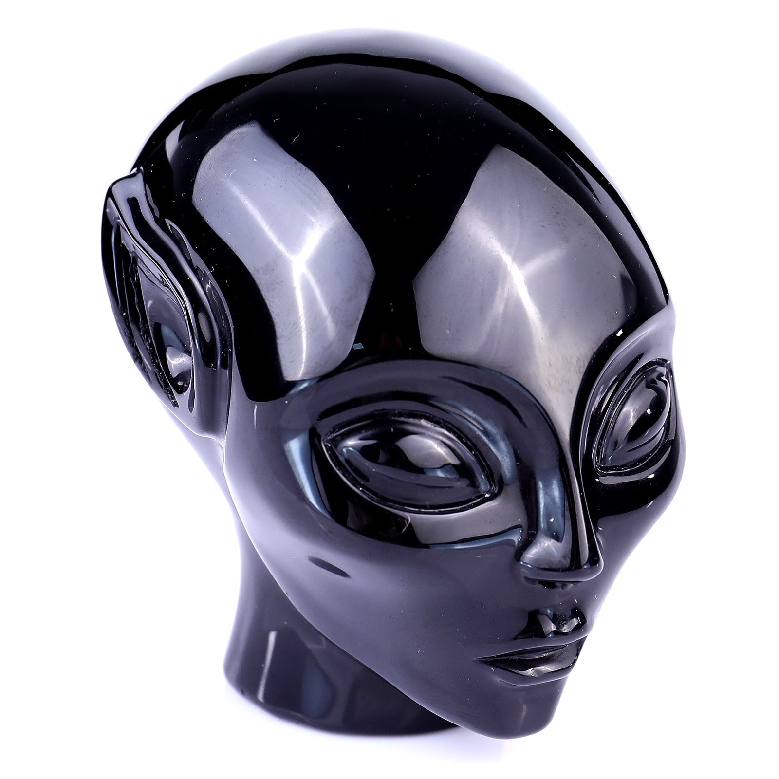 Nicedony 3.9" Black Obsidian Hand Carved Crystal Elf Alien Sculpture - #2100196