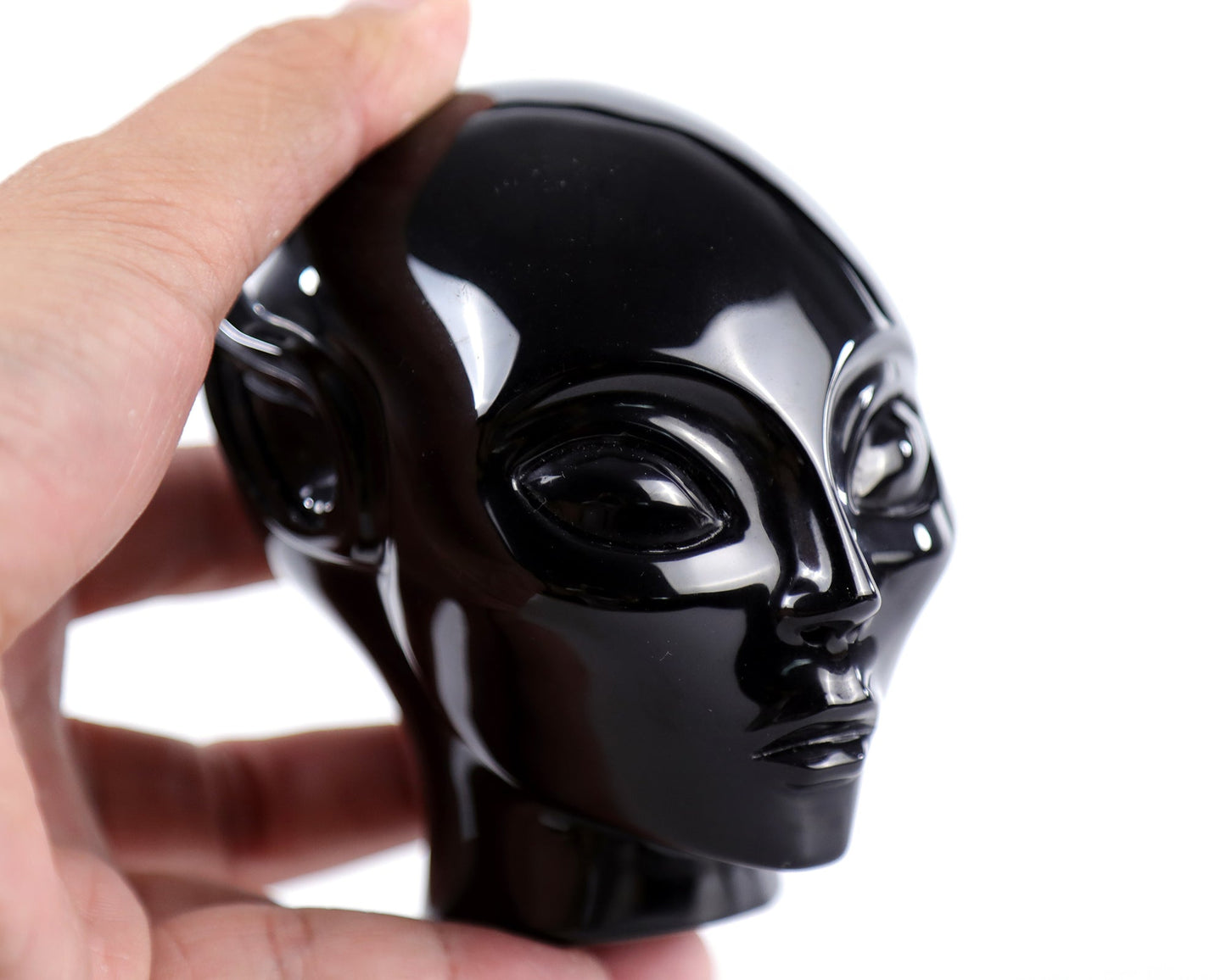 Nicedony 3.9" Black Obsidian Hand Carved Crystal Elf Alien Sculpture - View 9
