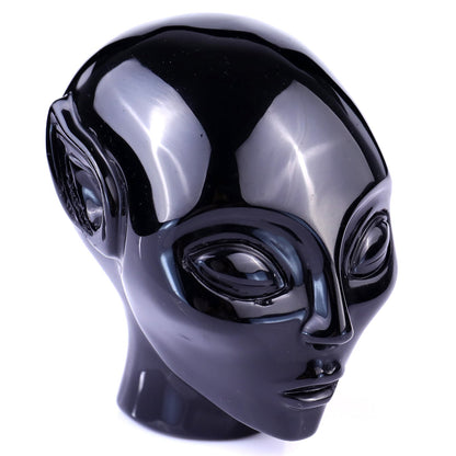 Nicedony 3.9" Black Obsidian Hand Carved Crystal Elf Alien Sculpture