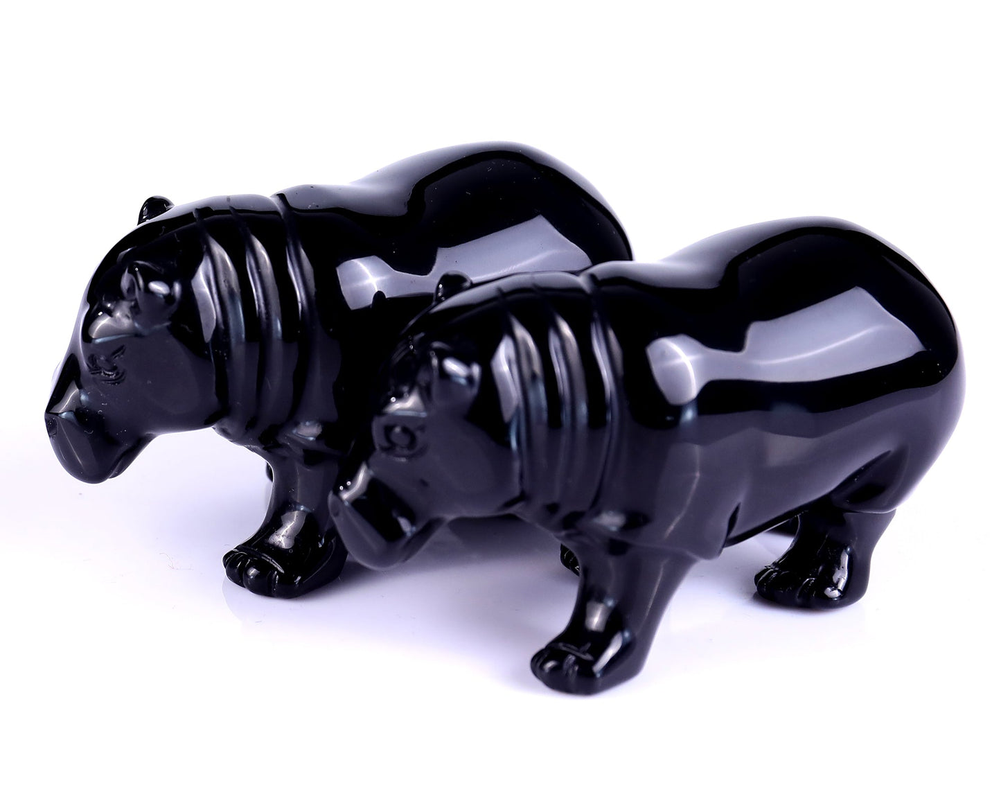 Nicedony 3.9" Black Obsidian Hand Carved Crystal Hippo Sculpture