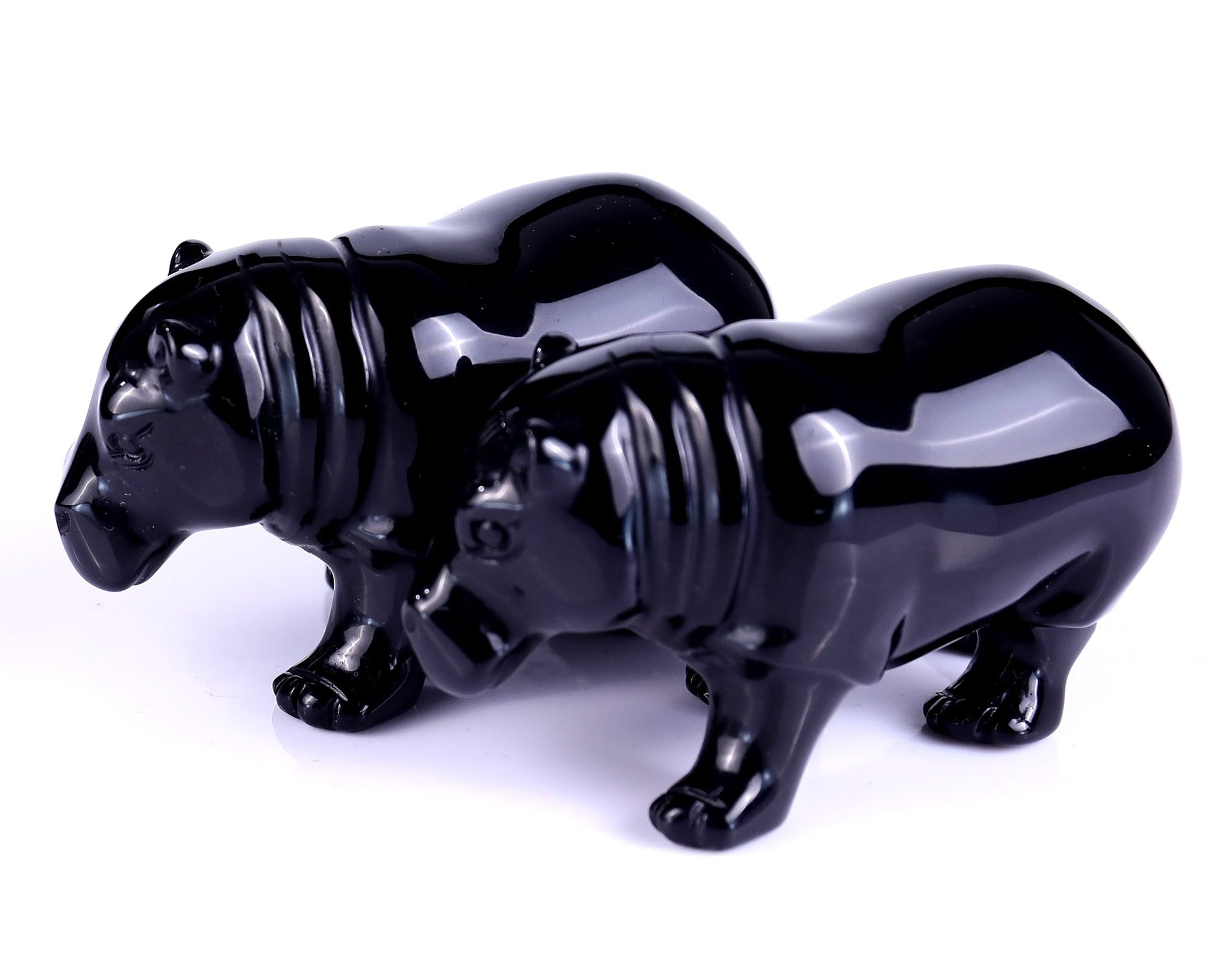 Nicedony 3.9" Black Obsidian Hand Carved Crystal Hippo Sculpture