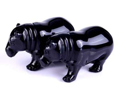 Nicedony 3.9" Black Obsidian Hand Carved Crystal Hippo Sculpture