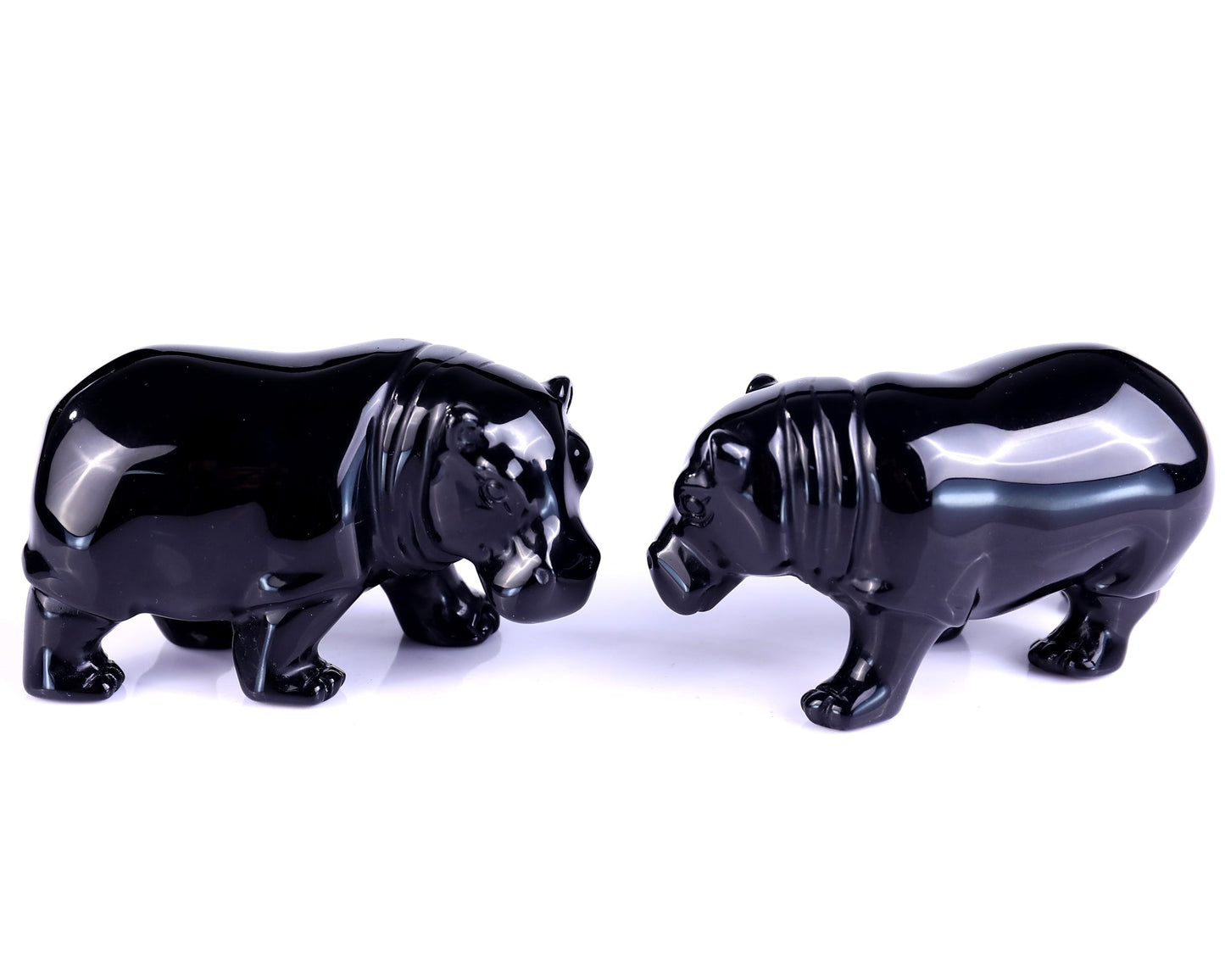 Nicedony 3.9" Black Obsidian Hand Carved Crystal Hippo Sculpture - View 4