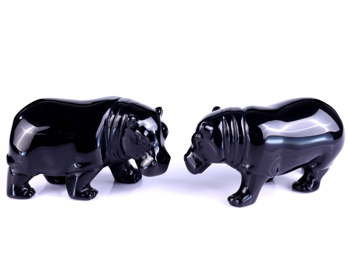 Nicedony 3.9" Black Obsidian Hand Carved Crystal Hippo Sculpture (SKU: S100106) - Photo 4