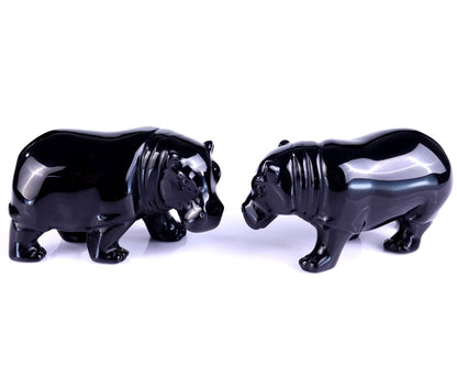 Nicedony 3.9" Black Obsidian Hand Carved Crystal Hippo Sculpture - View 4