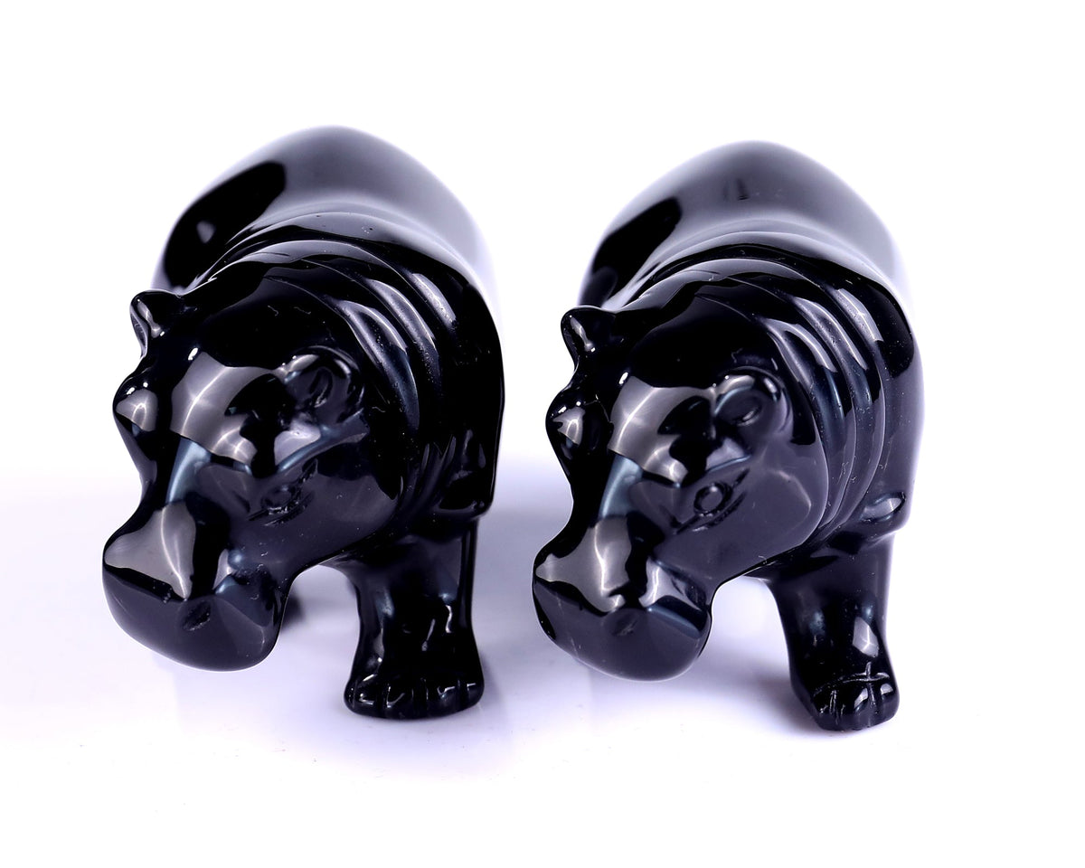 Nicedony 3.9" Black Obsidian Hand Carved Crystal Hippo Sculpture (SKU: S100106) - Photo 3