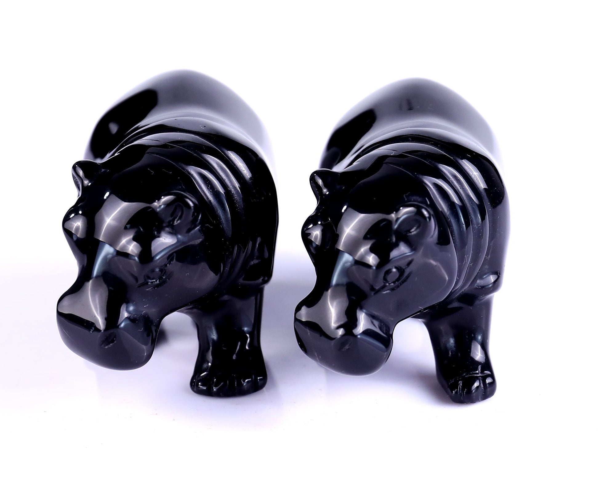 Nicedony 3.9" Black Obsidian Hand Carved Crystal Hippo Sculpture - View 3
