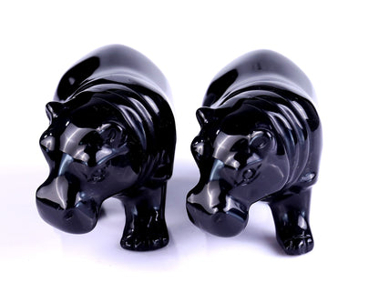 Nicedony 3.9" Black Obsidian Hand Carved Crystal Hippo Sculpture - View 3