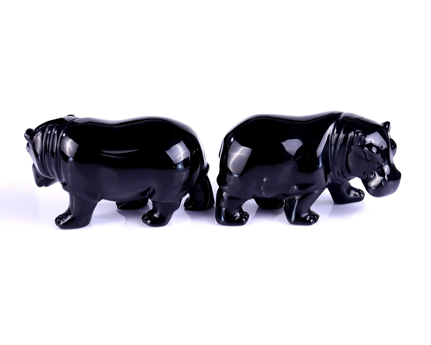Nicedony 3.9" Black Obsidian Hand Carved Crystal Hippo Sculpture - View 5