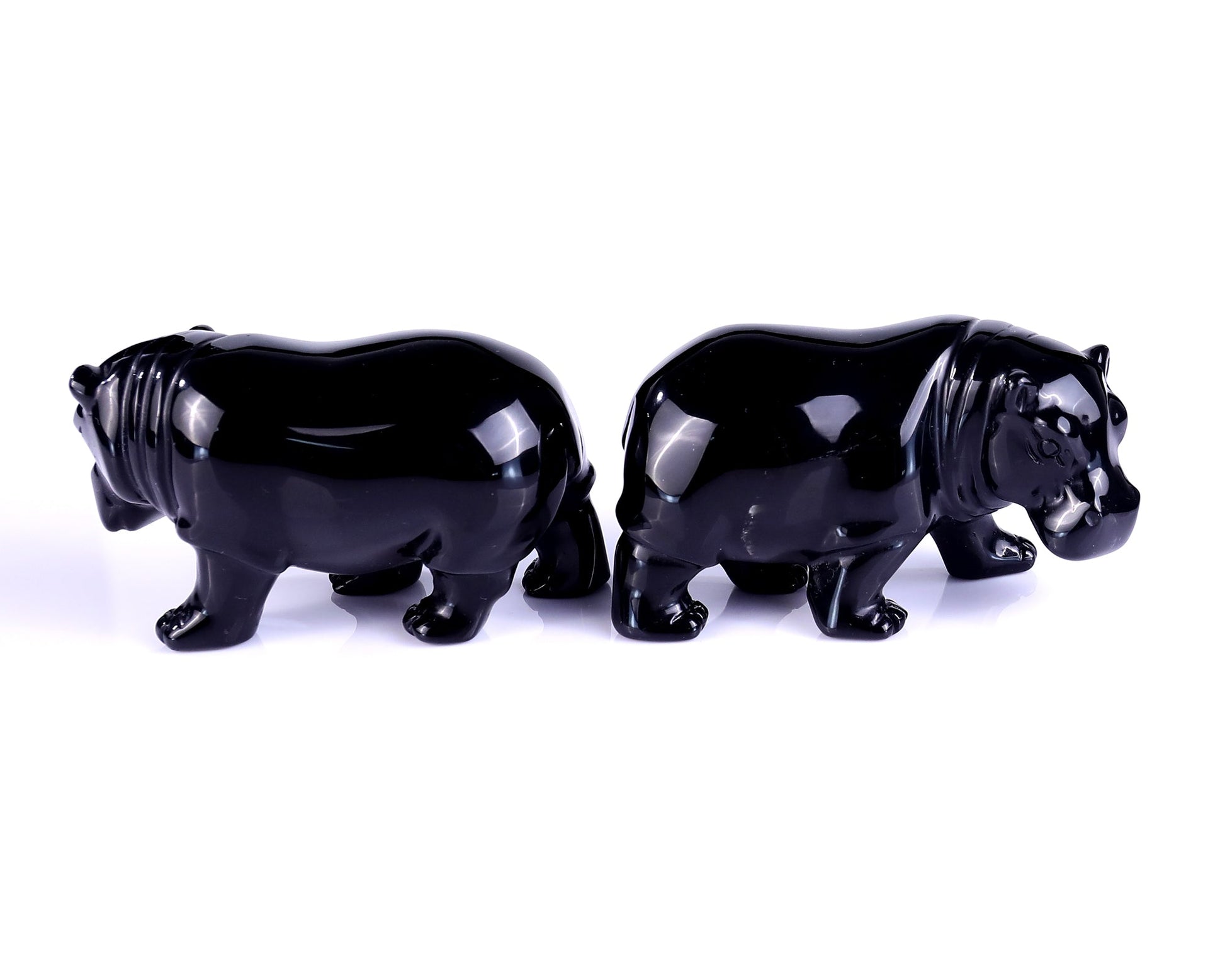 Nicedony 3.9" Black Obsidian Hand Carved Crystal Hippo Sculpture - View 5