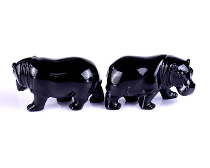 Nicedony 3.9" Black Obsidian Hand Carved Crystal Hippo Sculpture - View 5