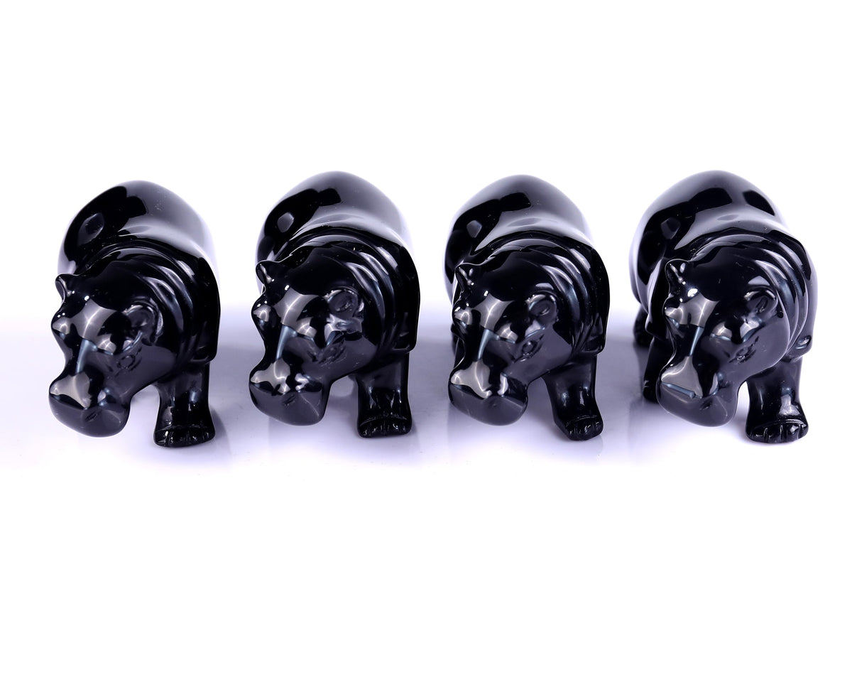 Nicedony 3.9" Black Obsidian Hand Carved Crystal Hippo Sculpture (SKU: S100106) - Photo 2