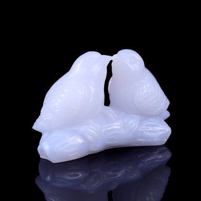 Nicedony 3.9" Blue Chalcedony Hand Carved Crystal Birds Sculpture