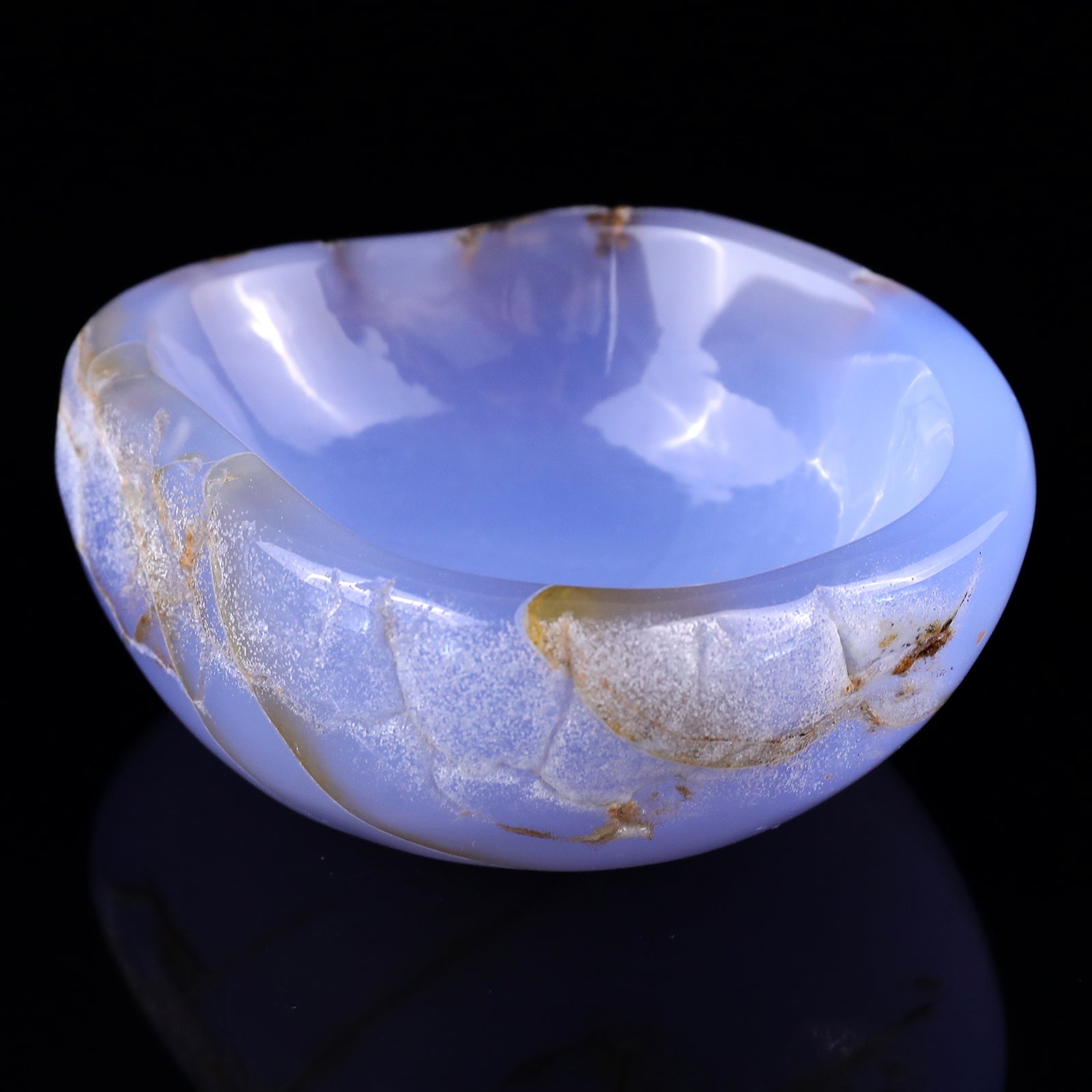 Nicedony 3.9" Blue Chalcedony Hand Carved Crystal Bowl - View 3