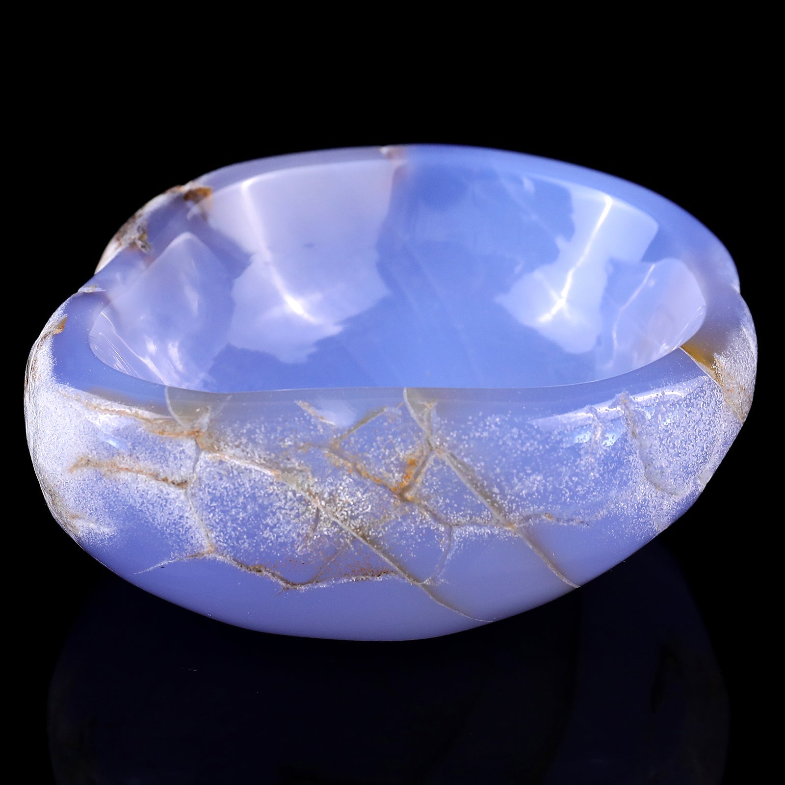 Nicedony 3.9" Blue Chalcedony Hand Carved Crystal Bowl - View 4