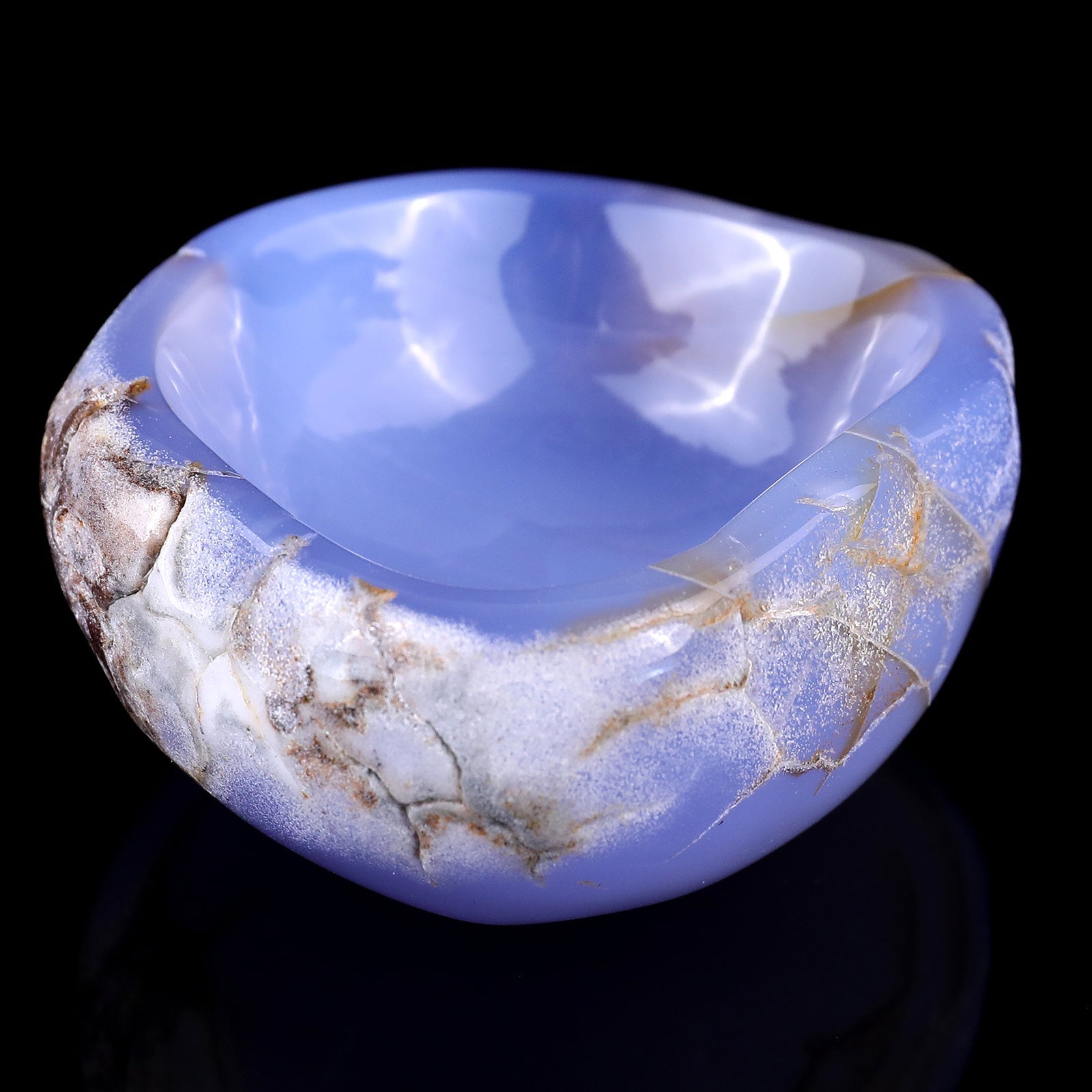 Nicedony 3.9" Blue Chalcedony Hand Carved Crystal Bowl - View 5