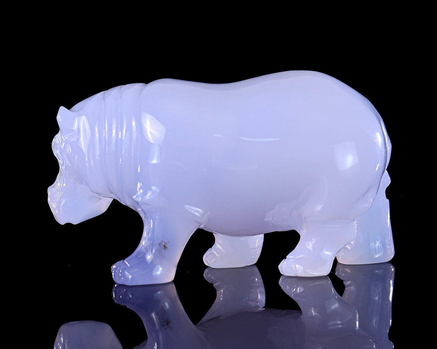 Nicedony 3.9" Blue Chalcedony Hand Carved Crystal Hippo Sculpture - View 6