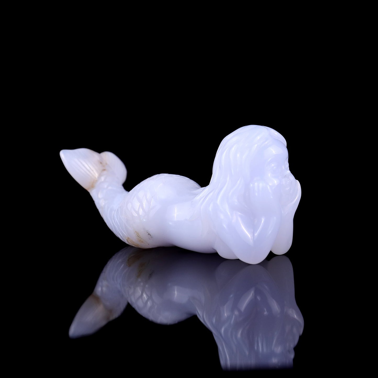 Nicedony 3.9" Blue Chalcedony Hand Carved Crystal Mermaid Sculpture