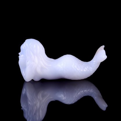 Nicedony 3.9" Blue Chalcedony Hand Carved Crystal Mermaid Sculpture - View 4