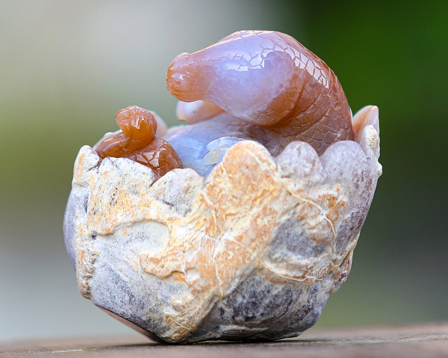 Nicedony 3.9" Chalcedony Hand Carved Dinosaur Egg,Dinosaur Baby - View 3