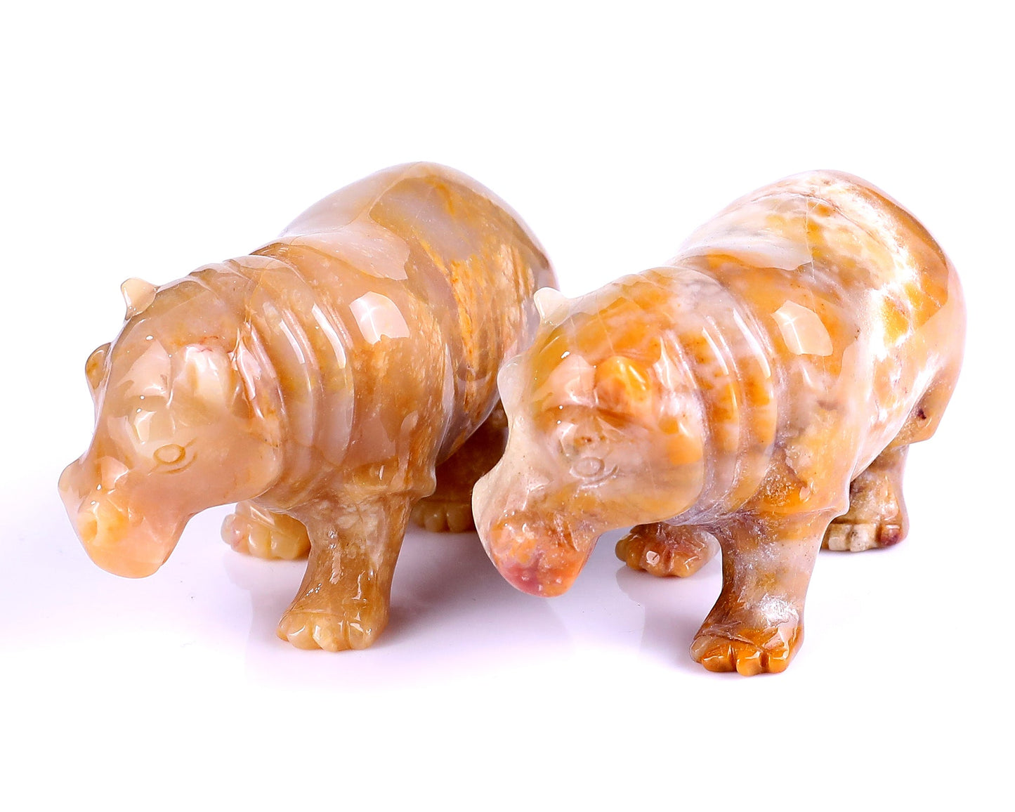 Nicedony 3.9" Chalcedony Hand Carved Crystal Hippo Sculpture